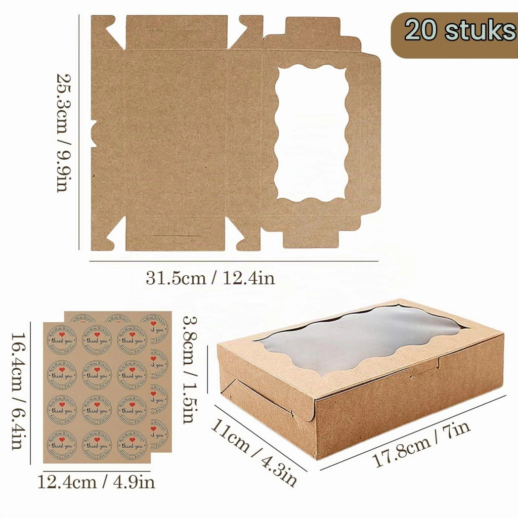 Scatole per biscotti in cartoncino, confezione da 20 pezzi, dimensioni 17,8x11x3,9 cm, con finestra