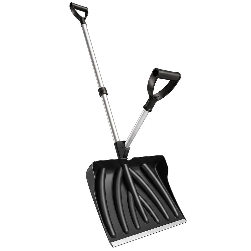 Pala da neve in alluminio larghezza 45 cm con impugnatura a D e manico rimovibile, robusta ed ergonomica per vialetti, nero