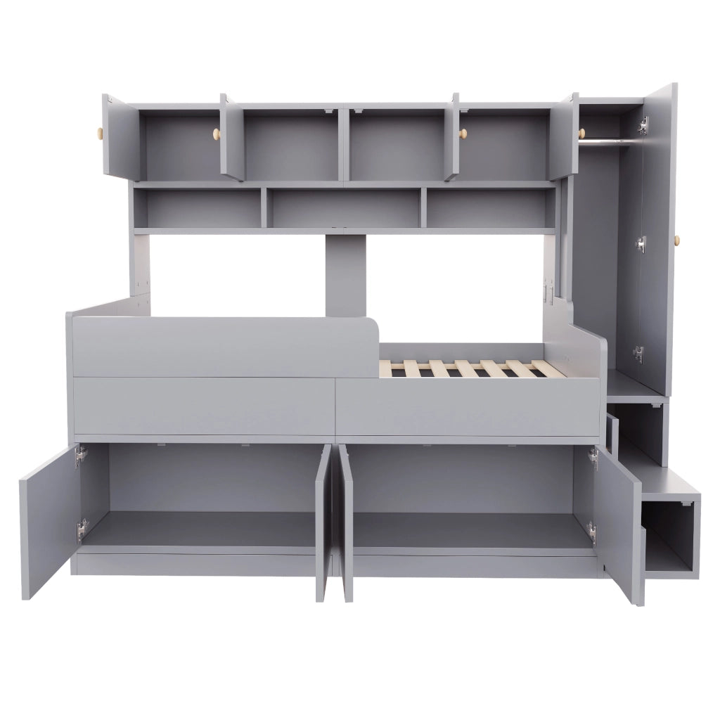Letto con cassetti 90 ¡Á 200 cm con lavagna e barriera di protezione in legno e MDF bianco con rete a doghe