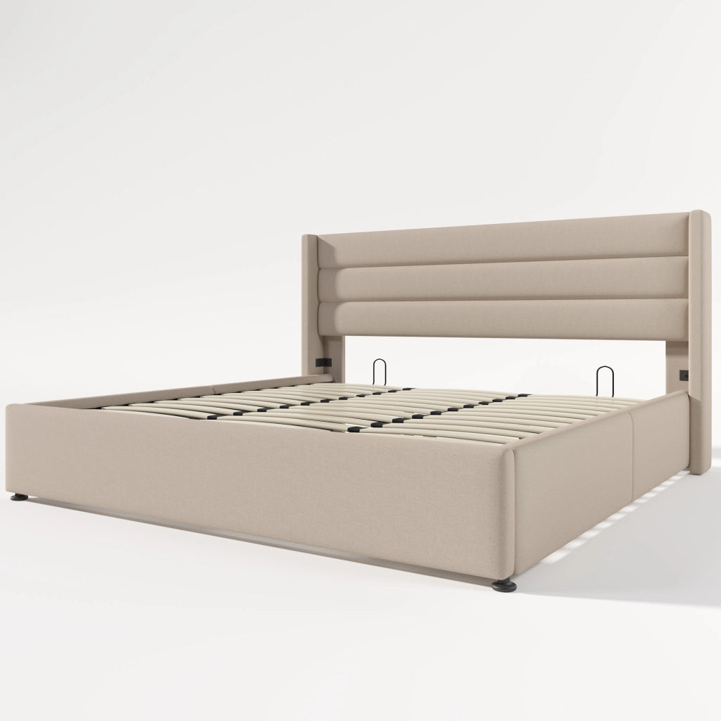 Letto contenitore matrimoniale 180x200 beige con sollevamento idraulico