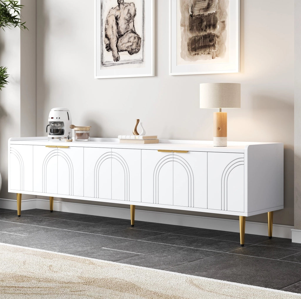 Mobile TV basso 170 x 35 x 47,5 cm in MDF bianco con passacavi