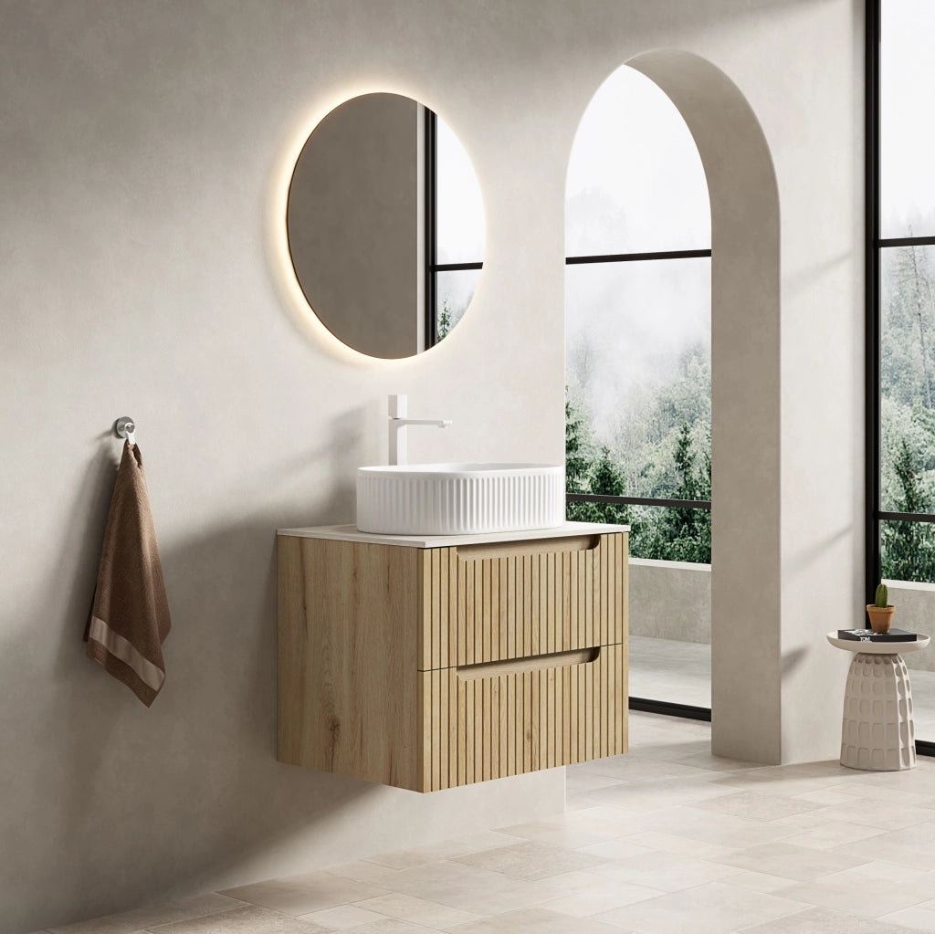 Mobile lavabo sospeso 60 x 46 x 62,2 cm bianco legno chiaro, 2 cassetti, preassemblato