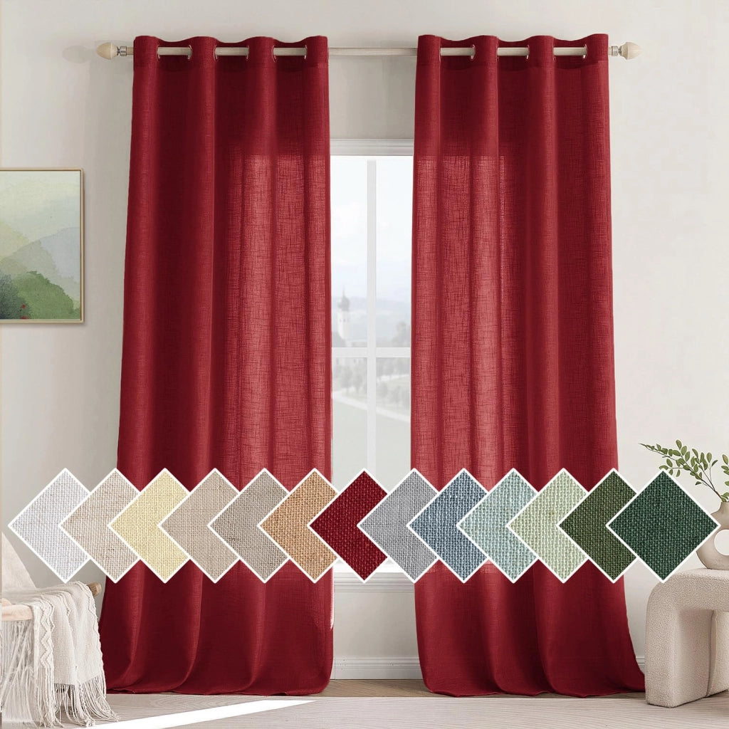 Tende trasparenti in lino, set da 2, 140x245 cm, colore bordeaux