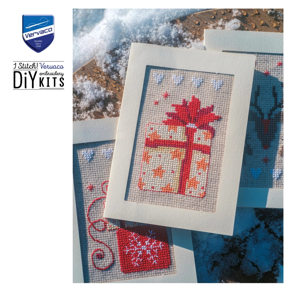 Set di biglietti da collezione con ricami a punto croce, confezione da 3, dimensioni 10x15 cm, tema natalizio