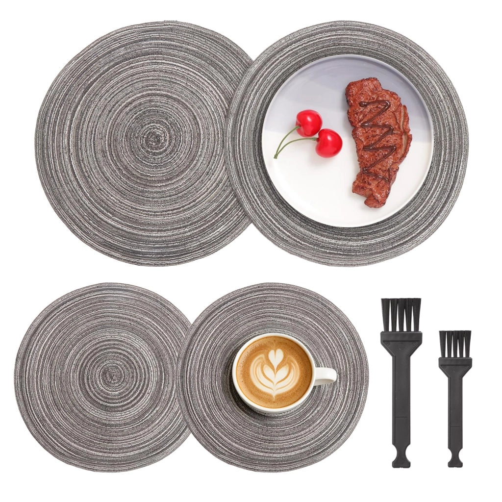 Sottopiatti intrecciati, set da 4 pezzi, diametro 30 cm + 11 cm, lavabili e resistenti al calore