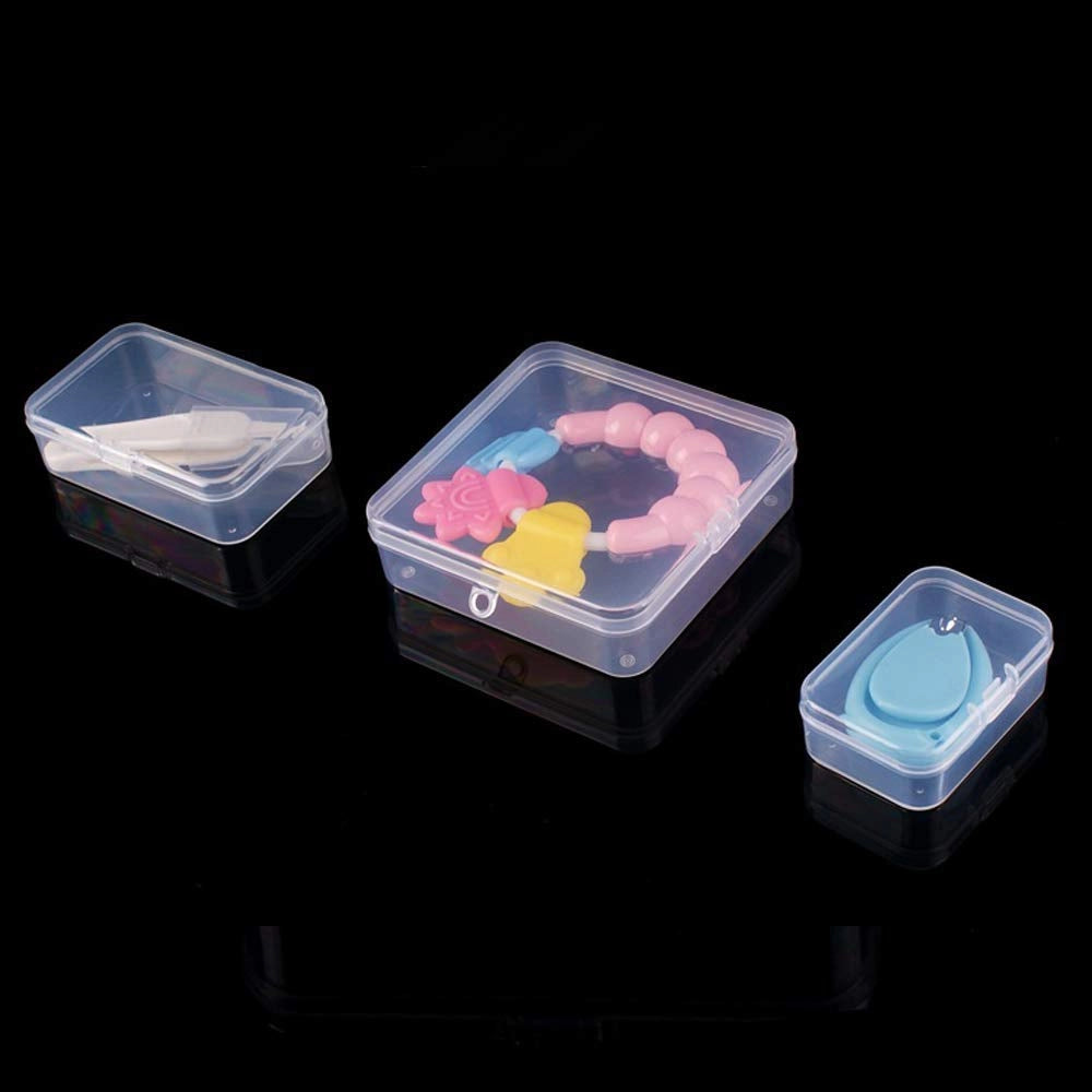 18 scatole portaoggetti trasparenti in plastica con coperchio a ribalta, 3 dimensioni, contenitori per gioielli, piccoli oggetti, carte, accessori, paillettes