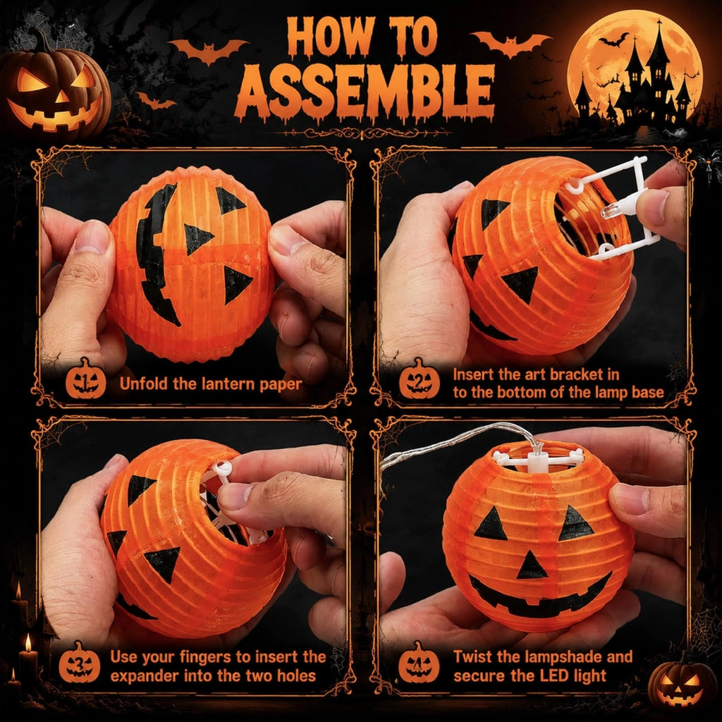 Catena luminosa a tema Halloween, con 20 luci a LED a forma di zucca, lunghezza 6 metri, alimentazione a batteria