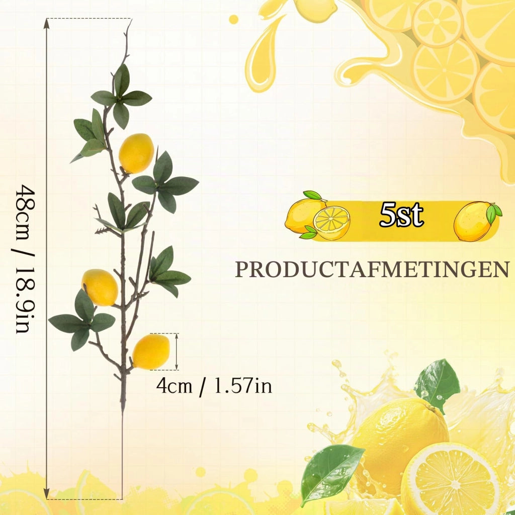 Rami di limone artificiali, 5 pezzi, 48 cm, aspetto realistico, ideali per decorazioni fai-da-te