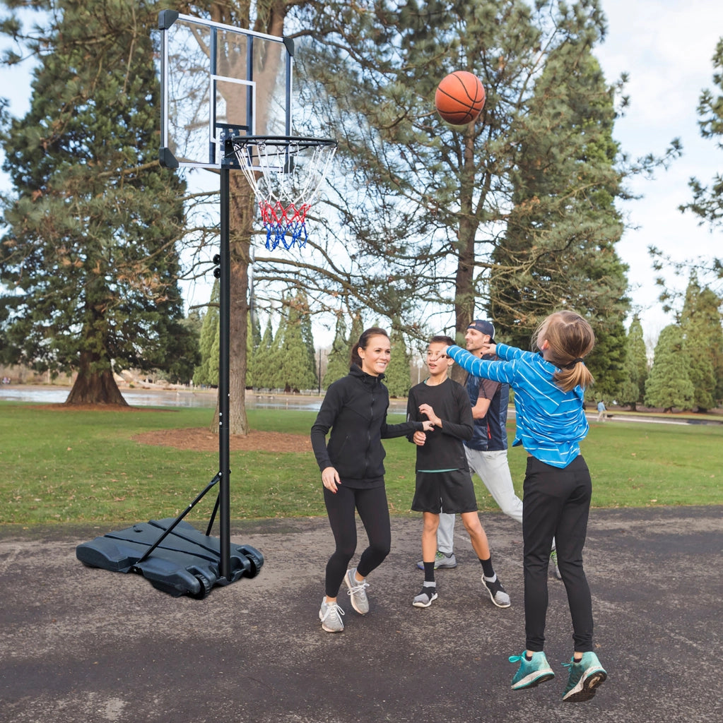 Canestro da basket portatile regolabile 164,59–213,36 cm nero con ruote