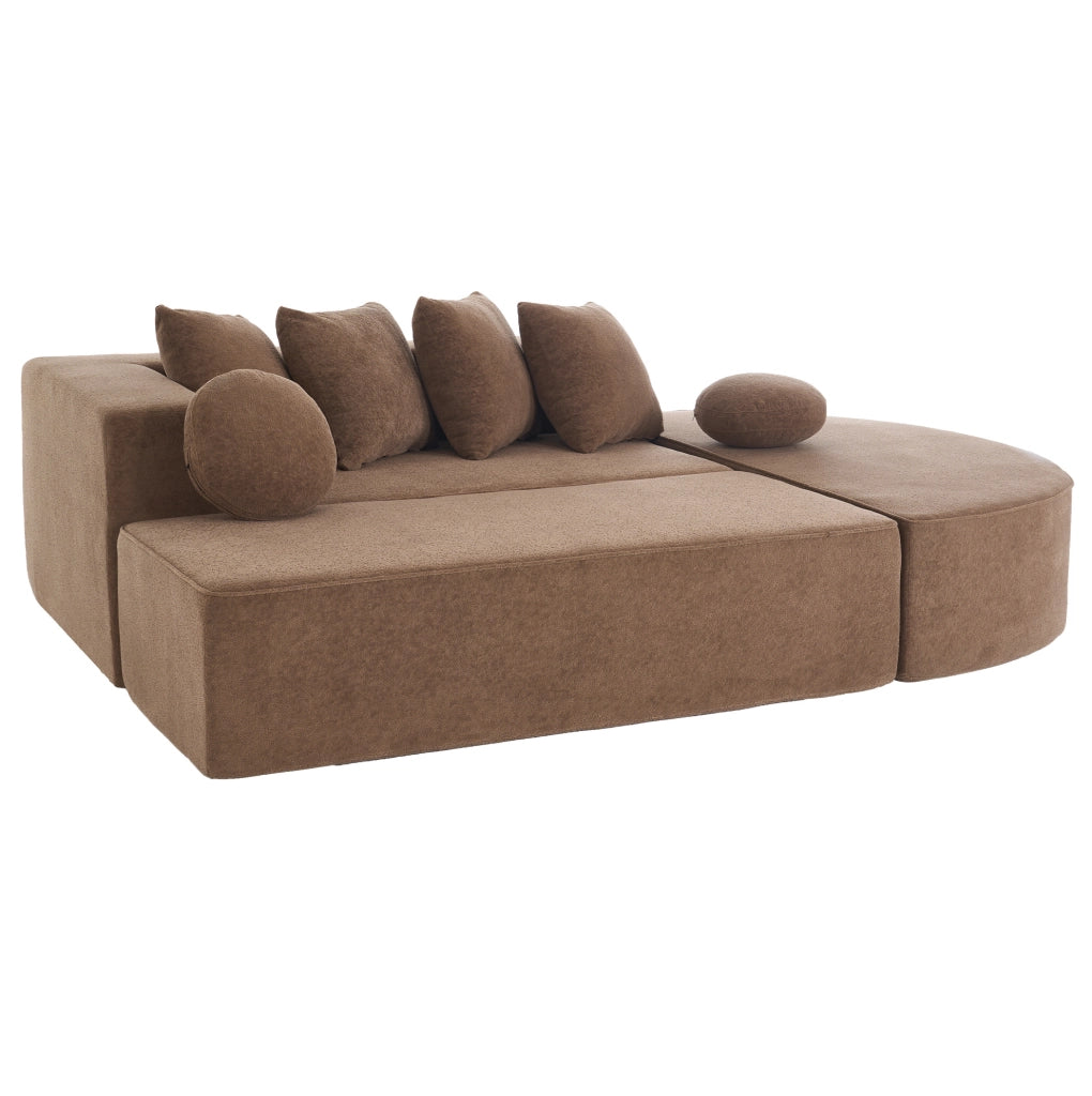 Divano modulare convertibile 263x171x66 cm in ciniglia marrone senza montaggio