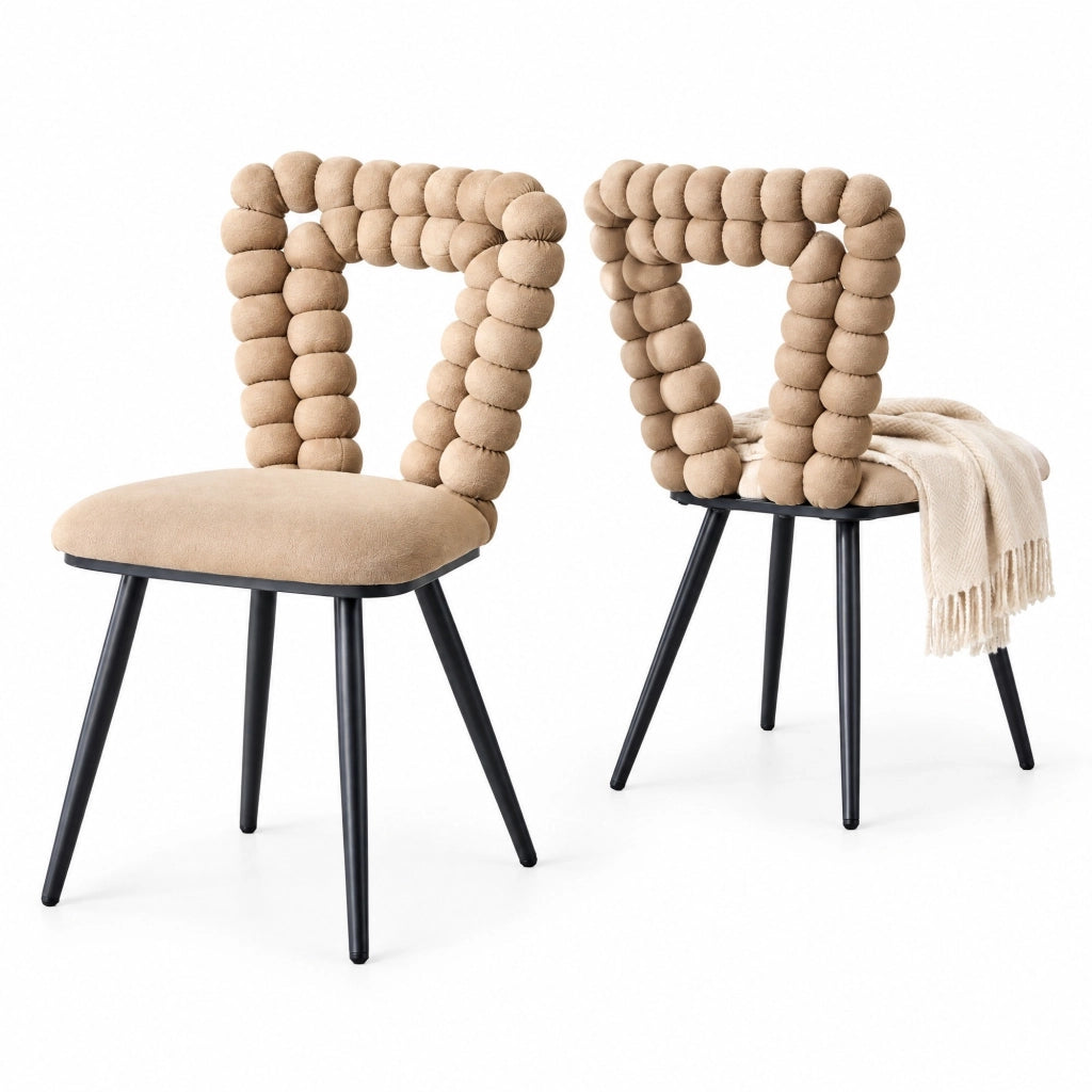 Set di 2 sedie da pranzo in velluto color cammello con gambe in metallo