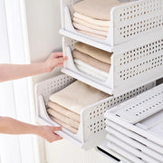 Set di 3 organizer impilabili per armadi, in plastica, colore bianco