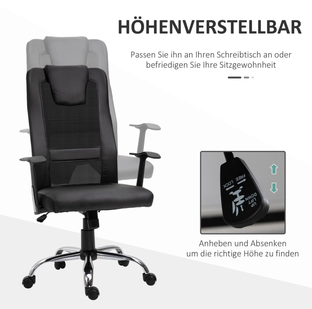 Sedia da ufficio ergonomica nera 66x73x118 cm, regolabile, basculante, con braccioli