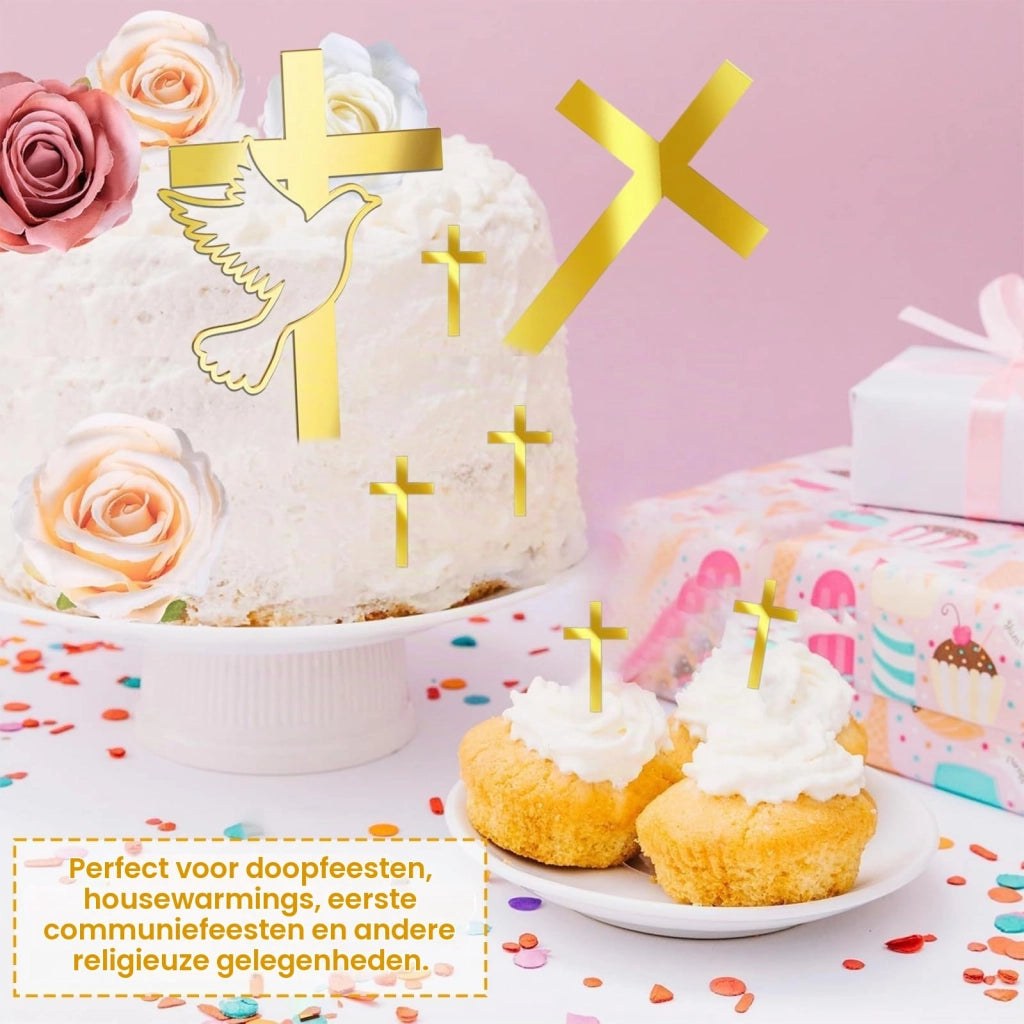 Decorazioni per torta a forma di colomba dorata, set da 9 pezzi, ideali per battesimo o comunione