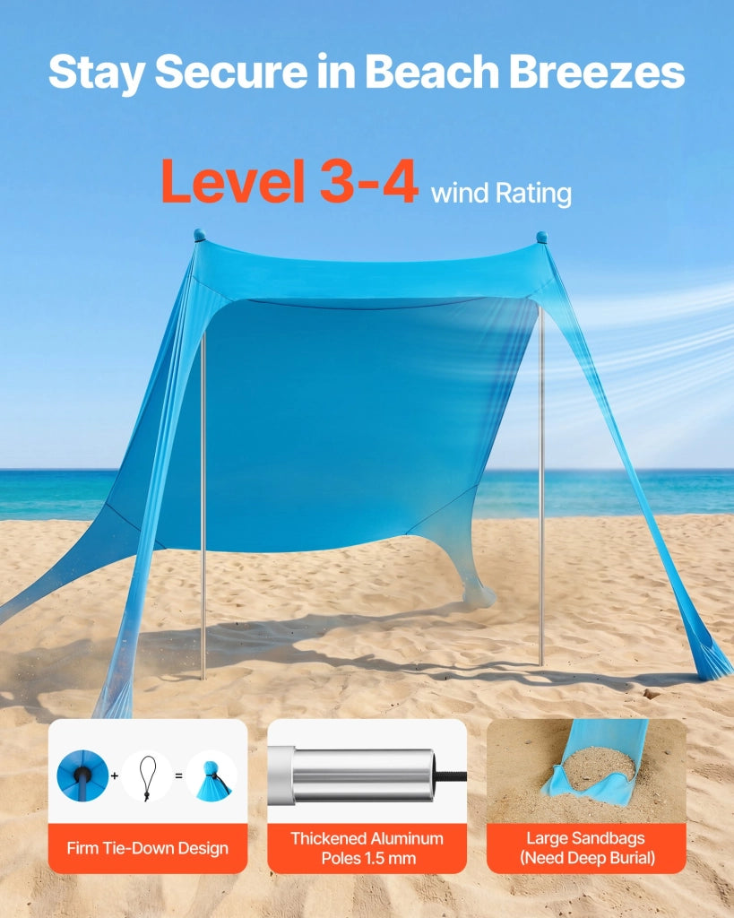 Tenda Parasole da Spiaggia Portatile TM002 2,3 x 2,3 x 2 m Protezione UPF50+ con Pali di Supporto per Campeggio e Giardino Blu