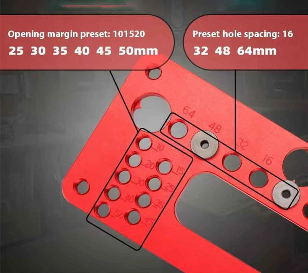 Guida per foratura per lavorazione del legno, impugnatura, calibro per fori, localizzatore, apri fori, guida, utensile da falegname (Rosso)