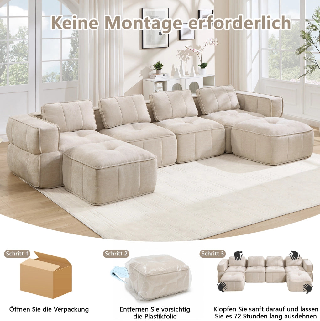 Divano modulare beige in poliestere 344 × 162 × 67 cm