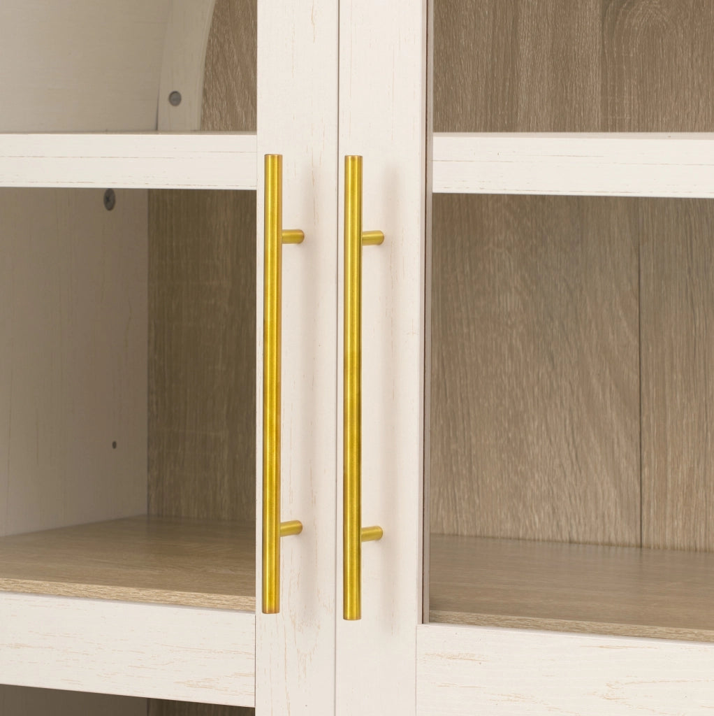 Credenza alta bianca con vetro scanalato, cassetti e ripiani regolabili