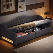 Letto singolo imbottito 90x200 cm con vano contenitore e LED a 7 colori; grigio