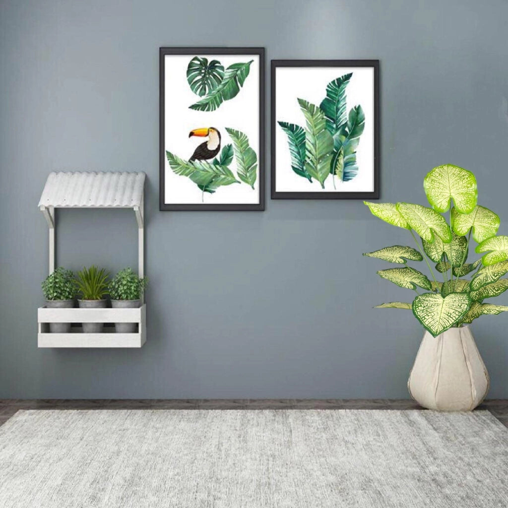 Pianta artificiale tropicale, altezza 73 cm, palma artificiale, verde/bianco, decorazione