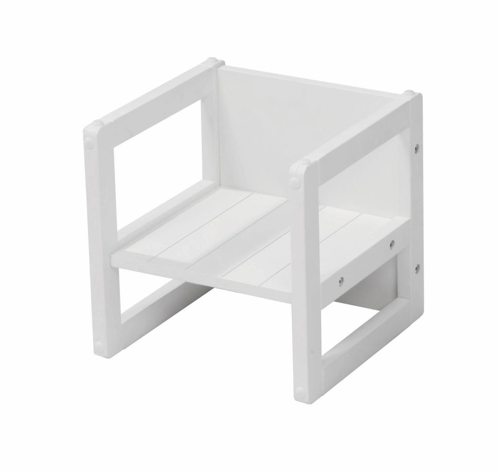 Pouf per bambini in stile rustico, reversibile, con 3 altezze della seduta, colore bianco