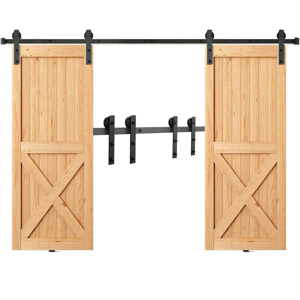Binario per Porta Scorrevole 244 cm Kit Ferramenta in Acciaio al Carbonio per Porta Doppia Carico 150 kg Puleggia Forma I Robusto per Fai da Te