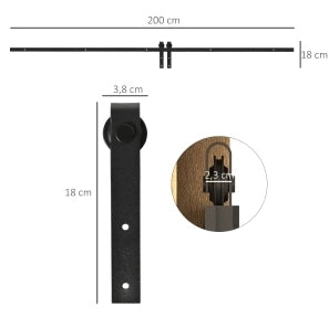 Kit per porta scorrevole in acciaio nero con guida da 200 cm