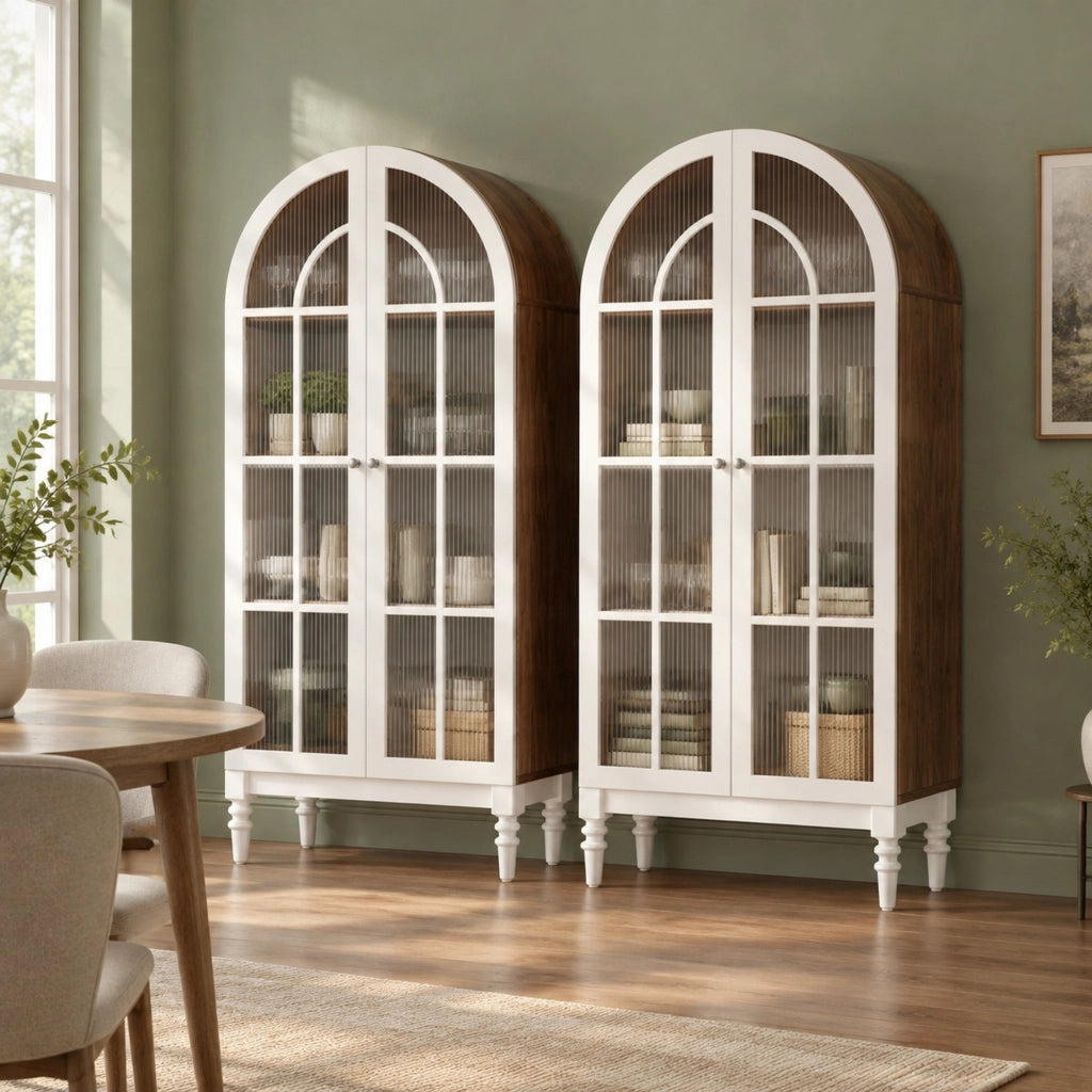 Vetrina ad arco bianca 76 × 38,5 × 165 cm con vetro scanalato