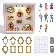 Mini-museo con scatola a silhouette illuminata a LED, 8 cornici e figure