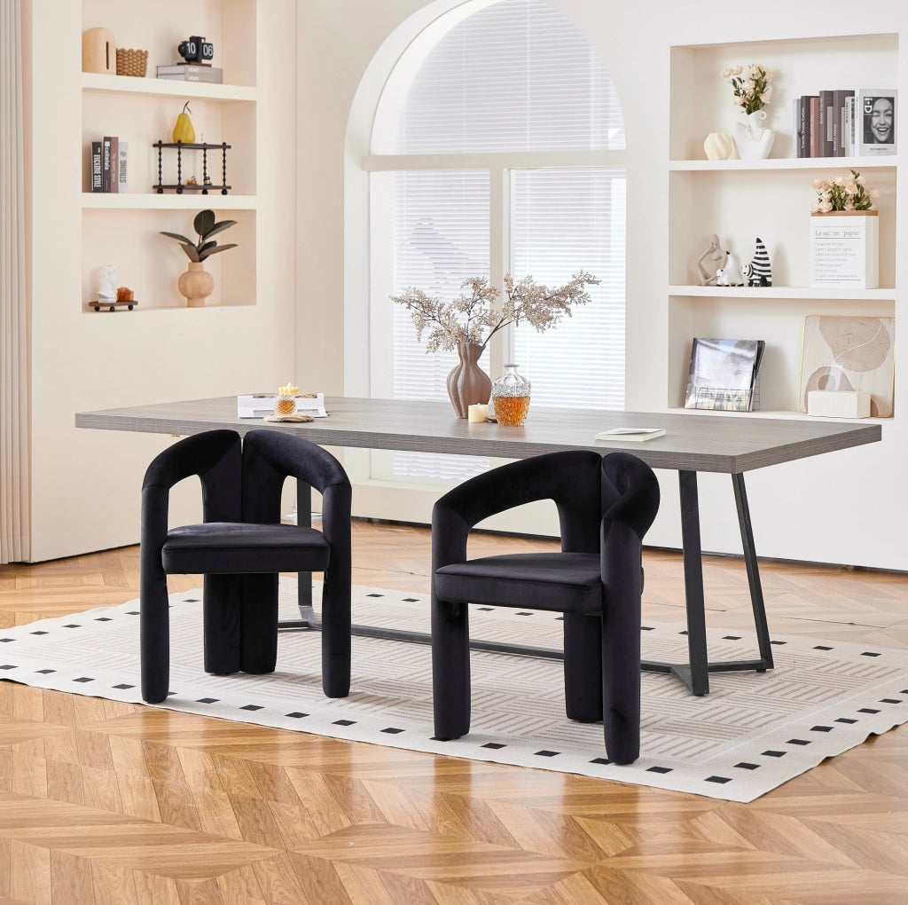 Set 2 sedie da pranzo con braccioli in velluto nero, design moderno, portata 150 kg