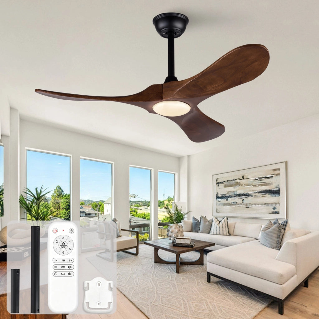Ventilatore da soffitto con luce 42 pollici (106 cm), nero e noce scuro, telecomando