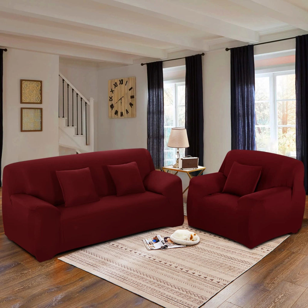 Divano a 3 posti, elasticizzato, lavabile, color bordeaux