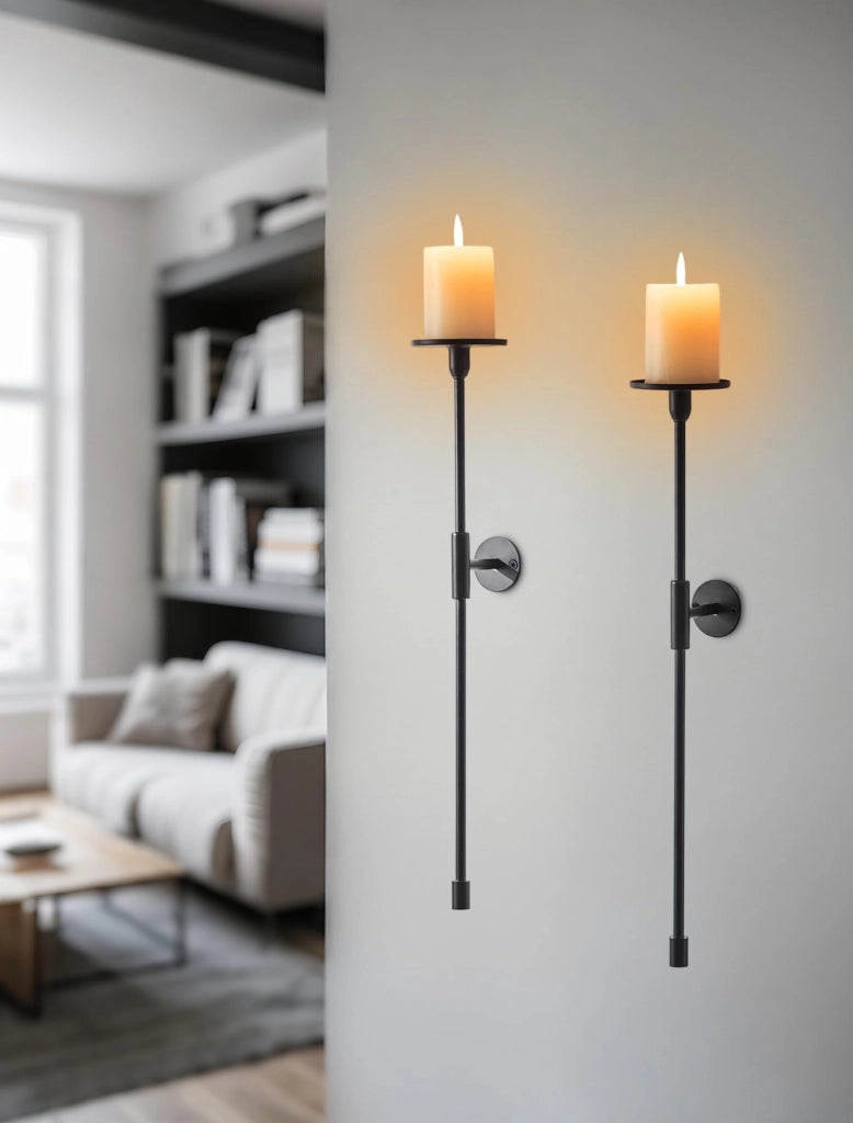 Set di 2 portacandele a parete, 60 cm, metallo, nero