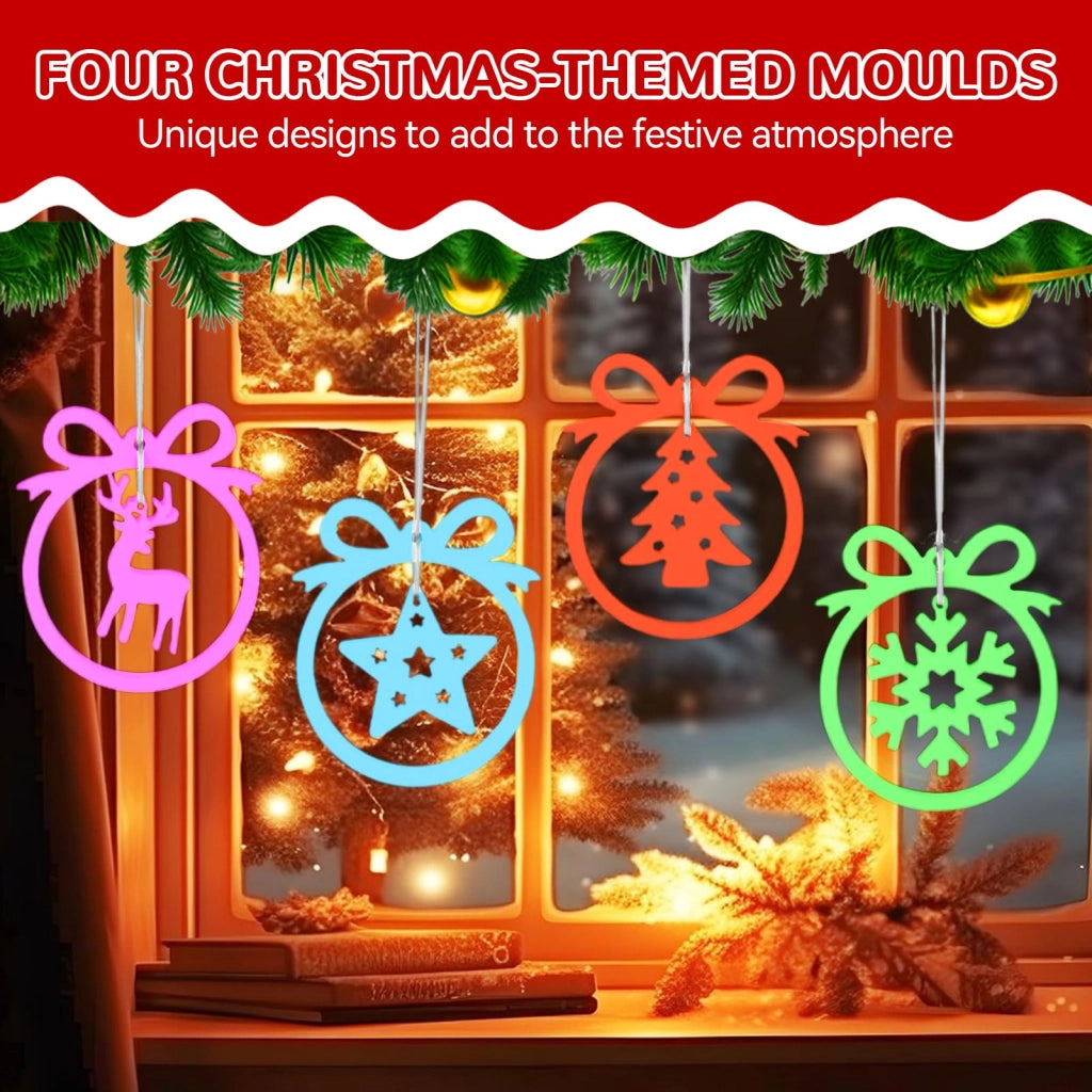 Set da 2 stampi in silicone a tema natalizio: fiocchi di neve, stelle, alci