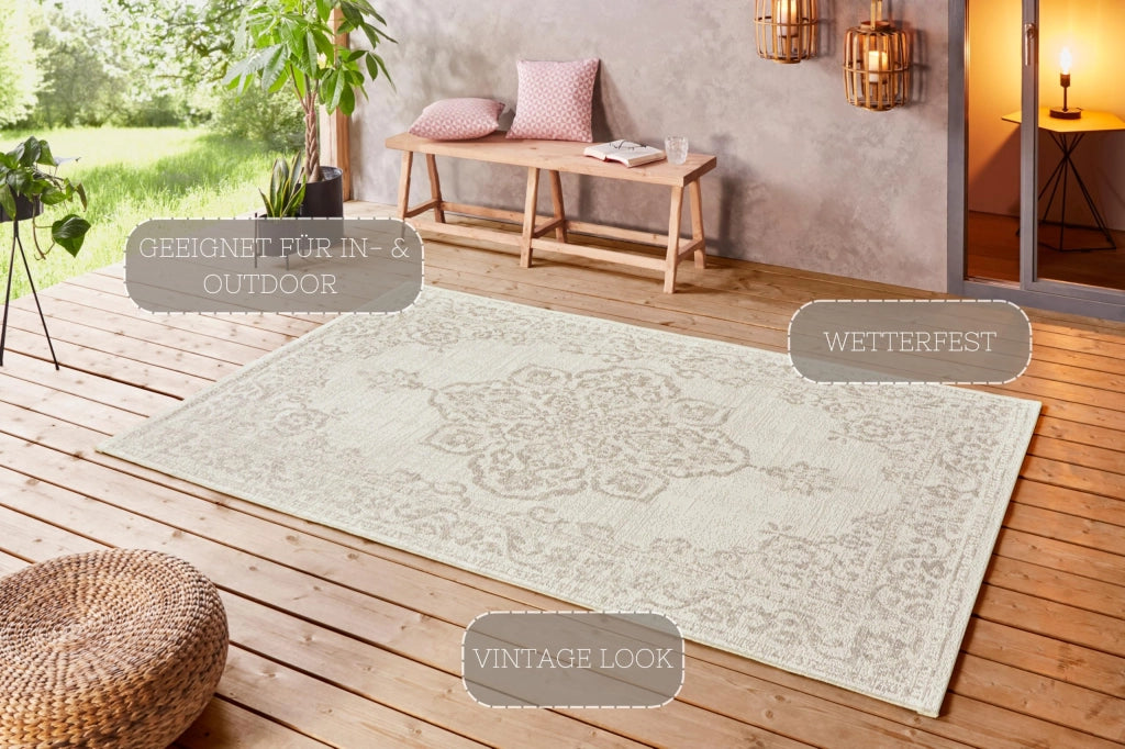 Tappeto per interni ed esterni, dimensioni 160x230 cm, resistente alle intemperie, color beige