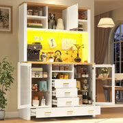 Credenza con illuminazione LED controllabile tramite app in MDF e vetro bianca effetto legno con sistema antiribaltamento