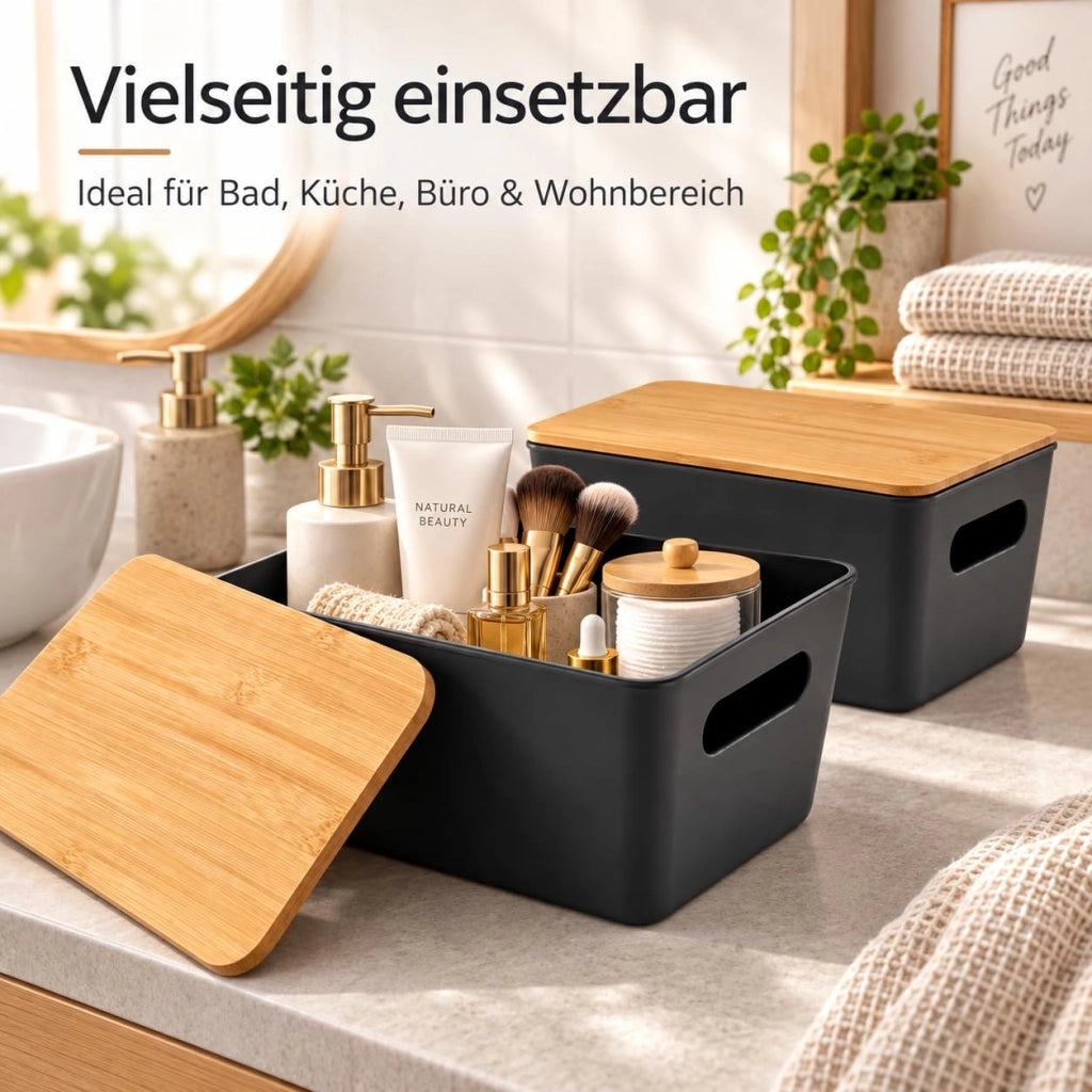Set di 2 contenitori, con coperchio in bambù, dimensioni 20x14x10 cm, colore antracite