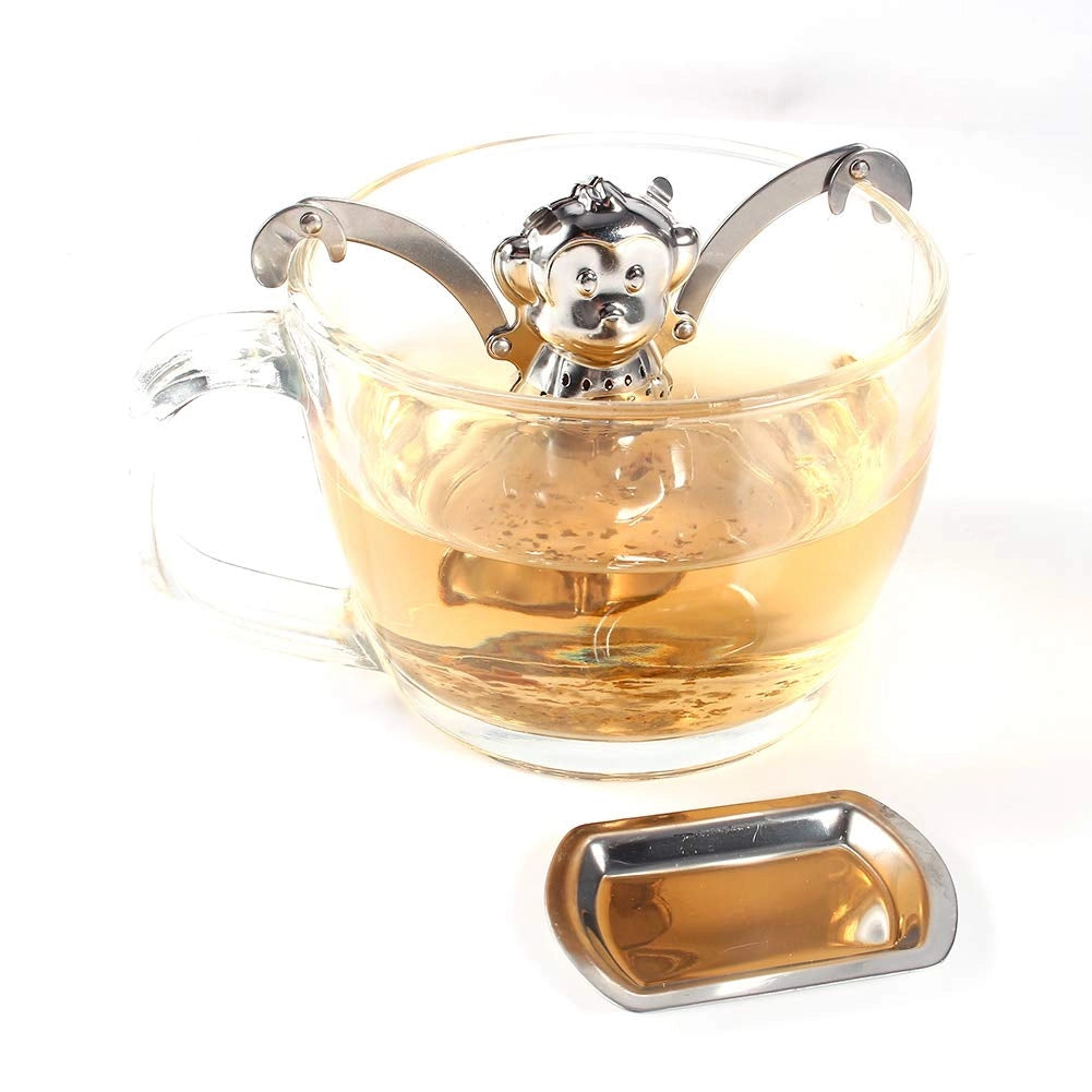 Infusore per tè sfuso, in acciaio inossidabile, a forma di scimmia, diametro 7,5 cm