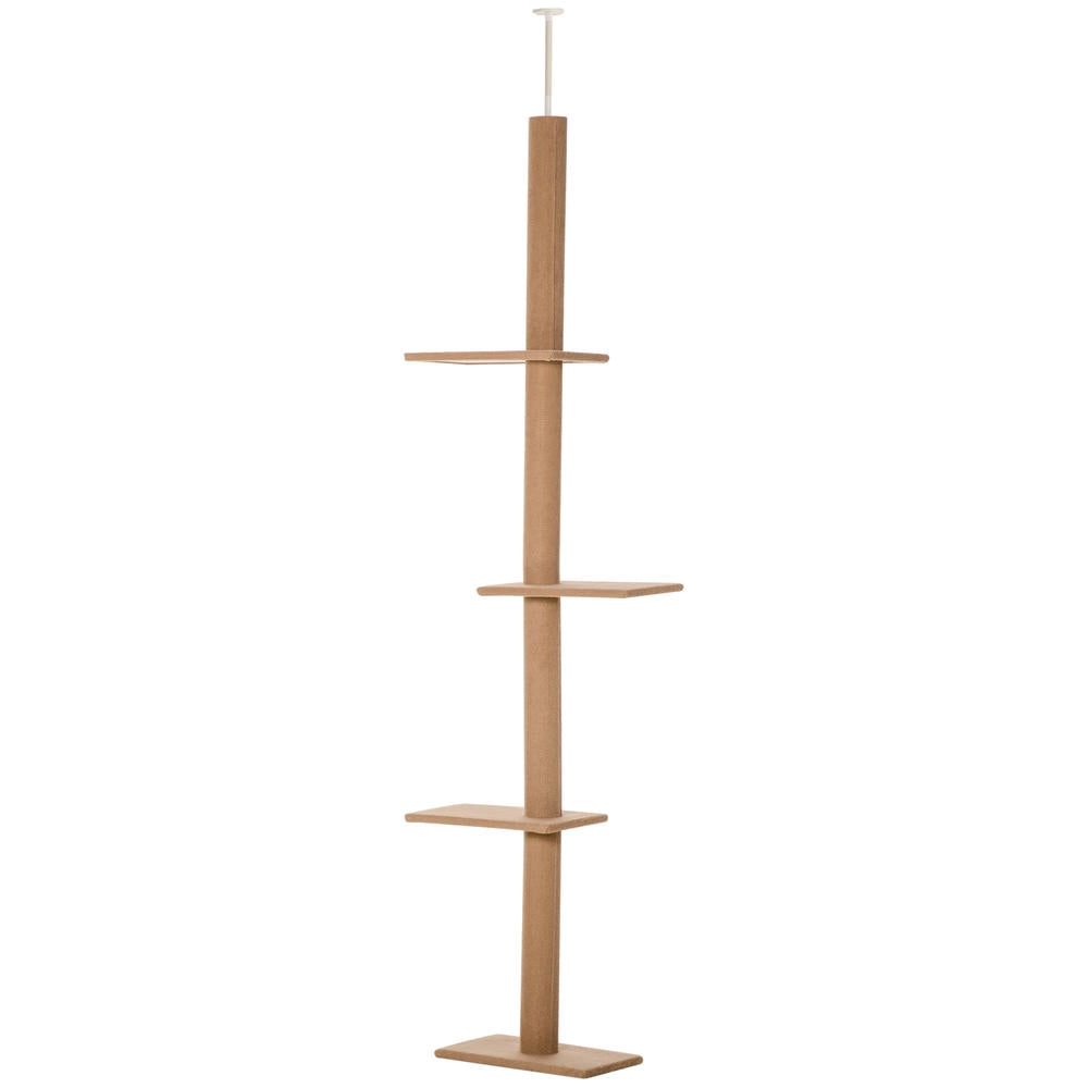 Tiragraffi a Soffitto per Gatti Altezza Regolabile 228-260 cm con 4 Piattaforme Albero Tiragraffi Multilivello Robusto Marrone Chiaro