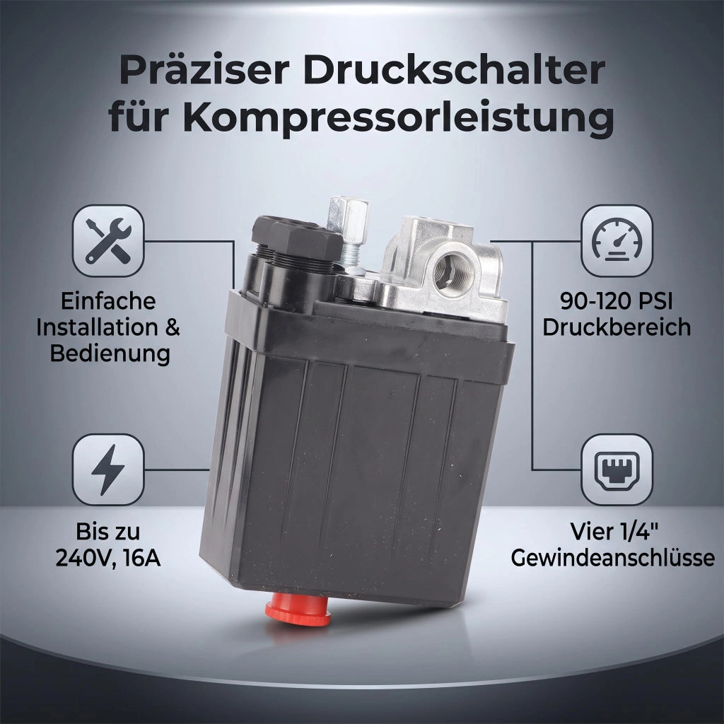Interruttore di pressione per compressore, 4 connessioni, 220 V, 16 A, 90-120 PSI