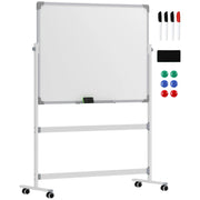 Lavagna magnetica bianca 120 x 90 cm mobile su ruote girevole 360° telaio in metallo per ufficio e casa