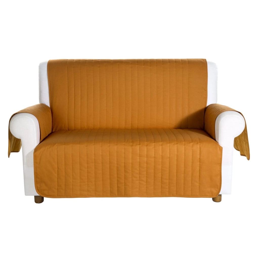 Copriletto in cotone per divano a due posti, color cognac, bicolore