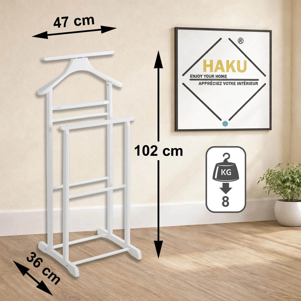 Servitore in legno massello, bianco, 47x102x36 cm