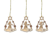Set di decorazioni per l'albero di Natale a forma di arco di stelle con angioletti, 6 pezzi, altezza circa 7 cm, legno