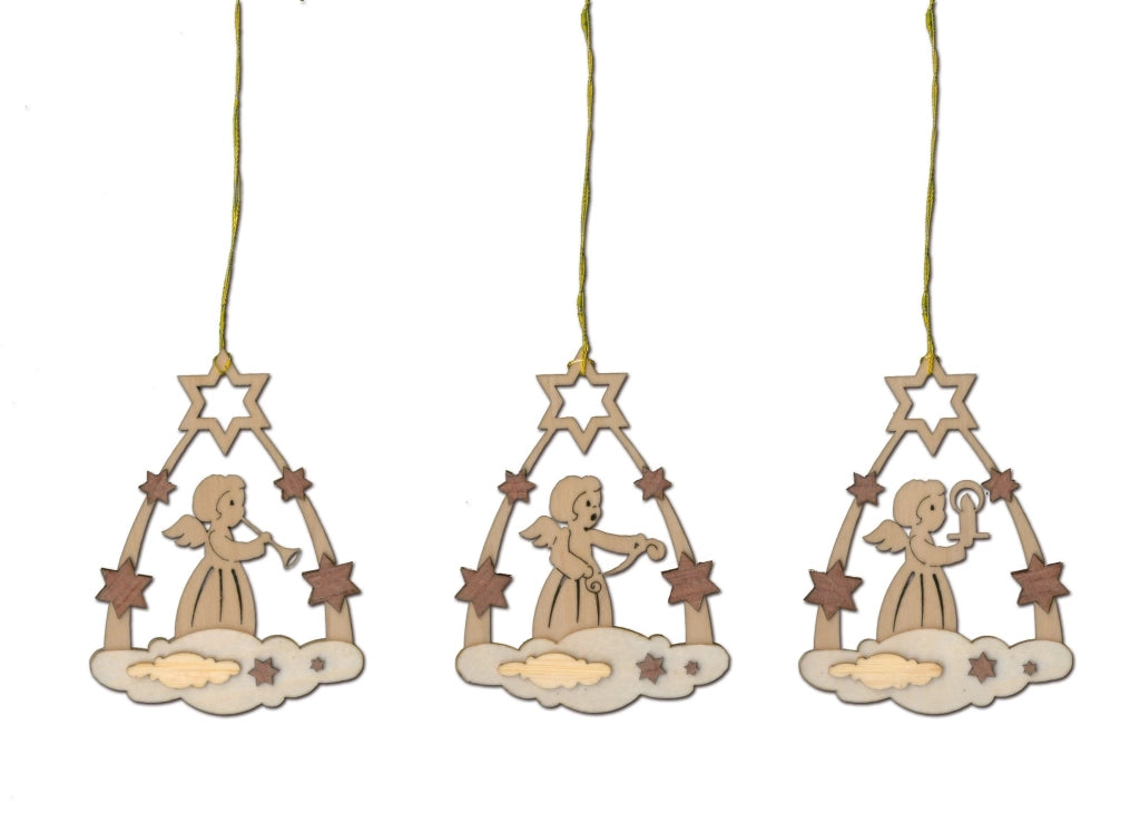 Set di decorazioni per l'albero di Natale a forma di arco di stelle con angioletti, 6 pezzi, altezza circa 7 cm, legno