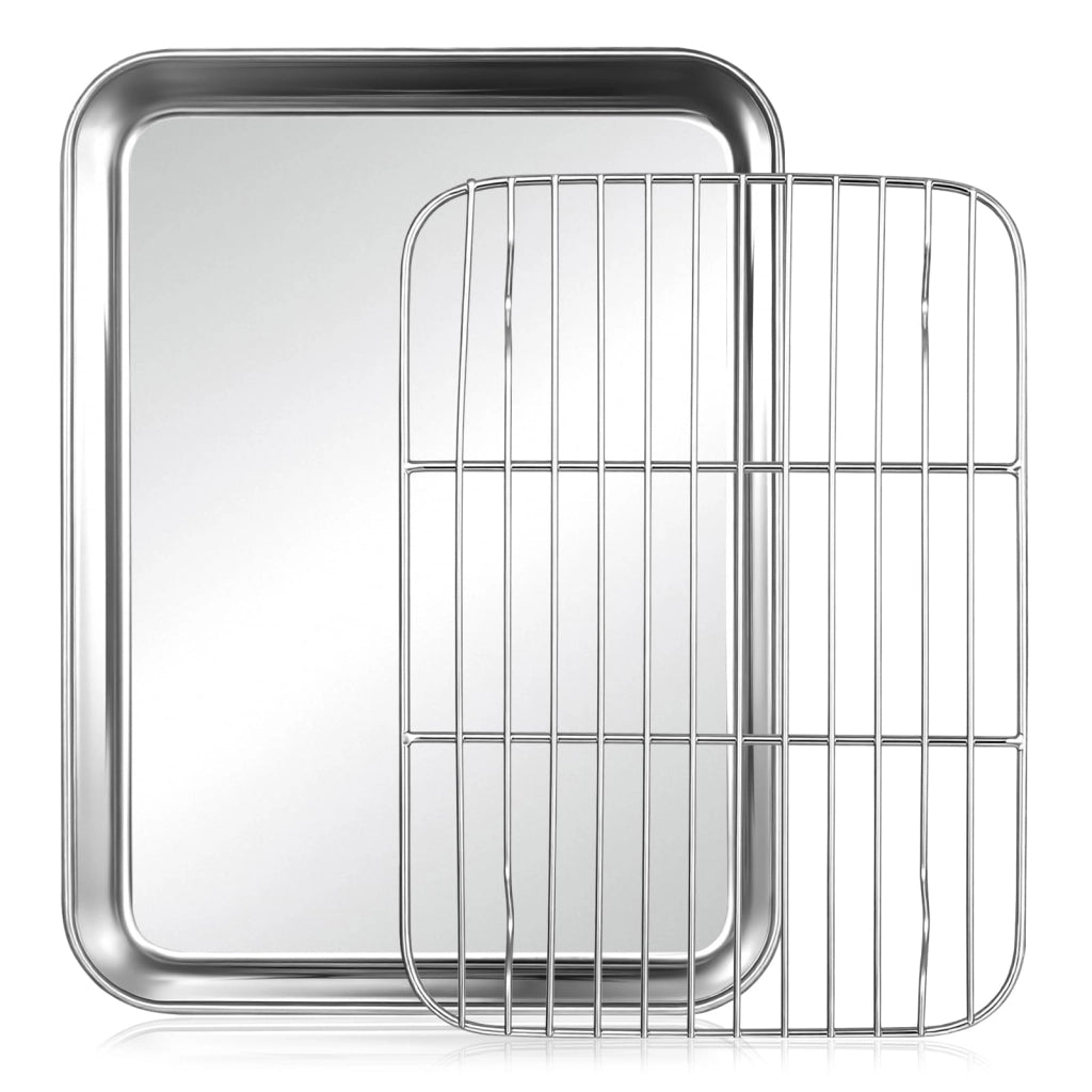 Vassoio da forno con griglia, in acciaio inossidabile, dimensioni 23,7 x 17,7 x 3 cm