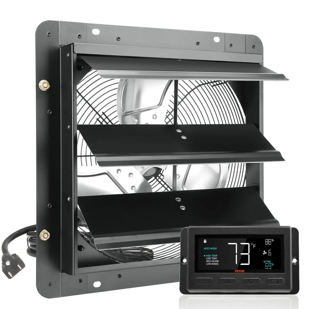 Ventilatore di scarico EF-14-ECG 356 mm con serranda, 1700 m³/h 30W motore EC, regolatore temperatura umidità da parete per garage e serra