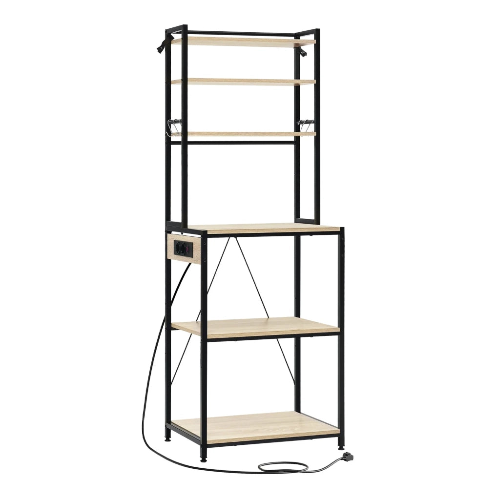 Scaffale da cucina con prese 60x40x167 cm nero e quercia chiara, 6 livelli
