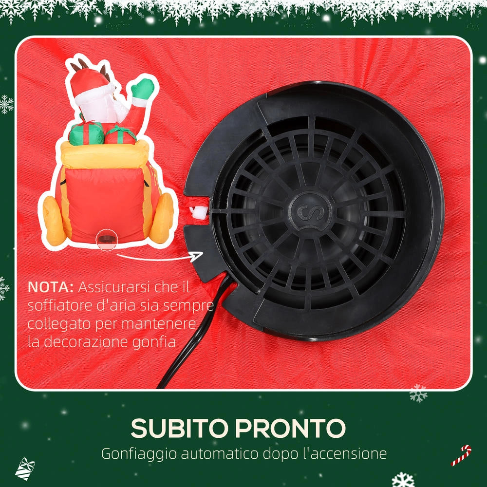 Babbo Natale gonfiabile da 2.4m con slitta e renne, 6 luci LED e gonfiatore, decorazione impermeabile per giardino ed esterni