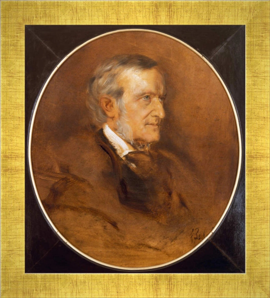 Ritratto di "Richard Wagner" di Lenbach, dimensioni 30x30 cm, cornice dorata